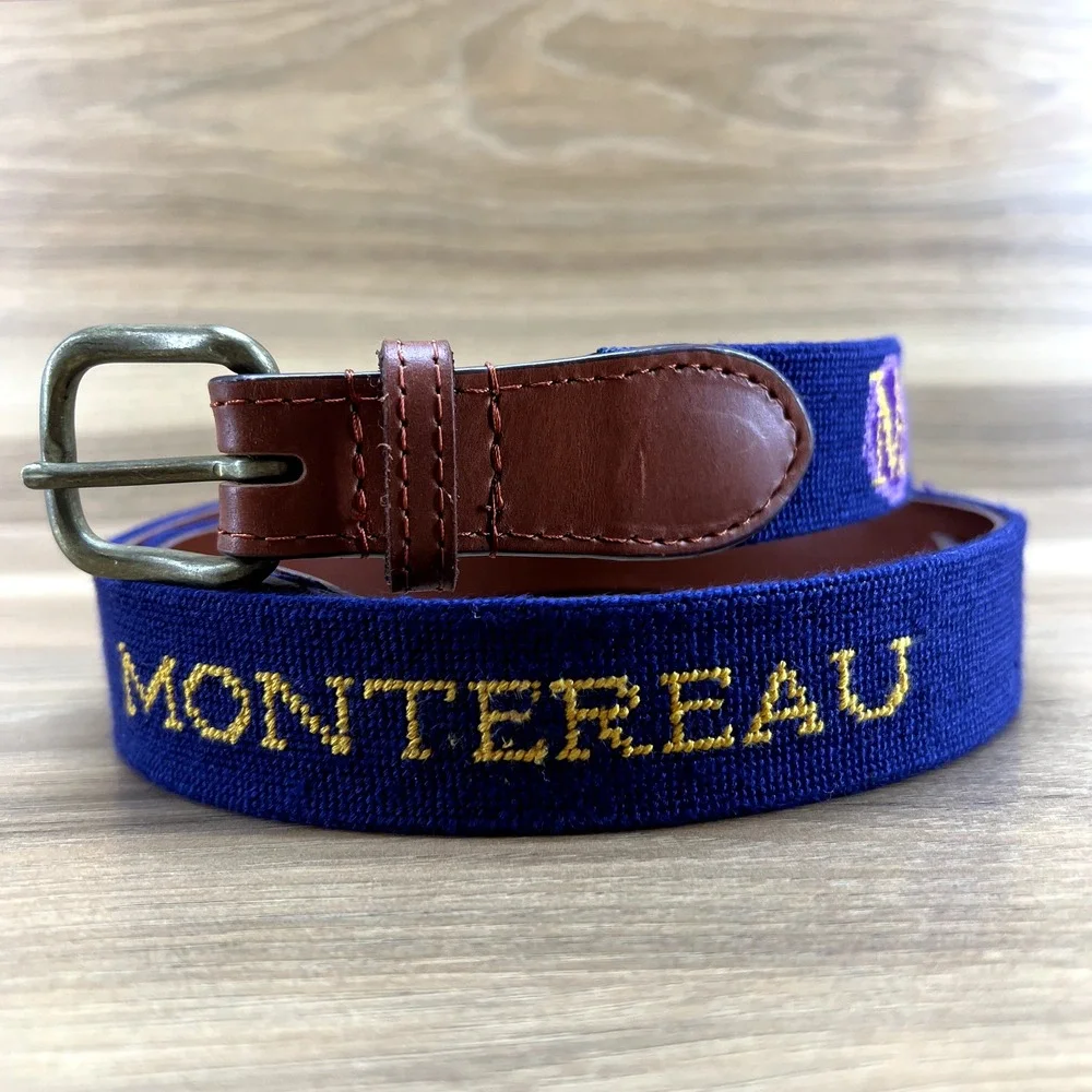 Smathers & Branson Mens Belt Size 42 Needlepoint Navy Handstitched MONOGRAMED